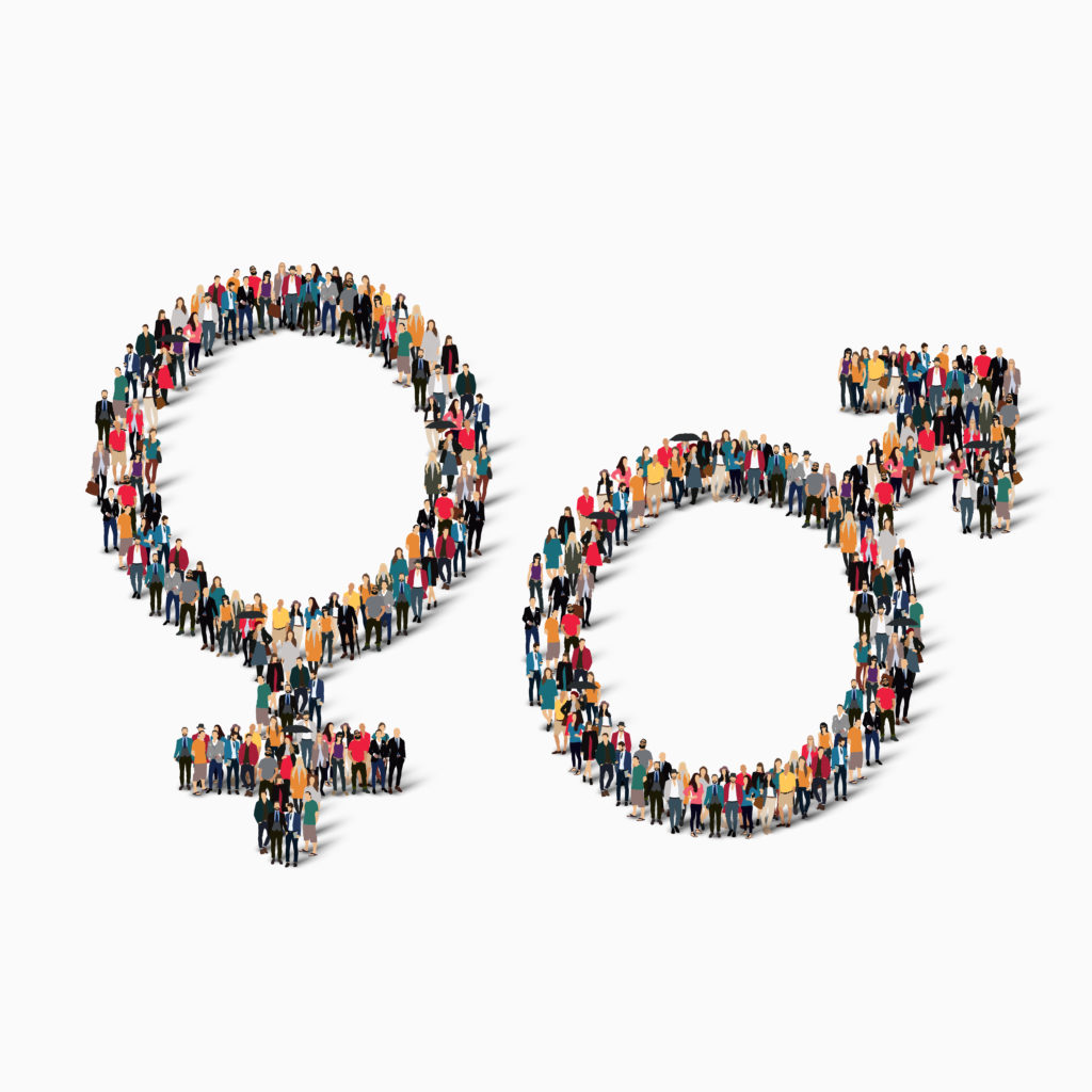 A large group of people in the shape of a male and female character. Vector illustration